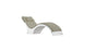 The Ledge Lounger Signature Chaise Cushion features a sleek, curved design with a white base and light beige upholstery, including a matching headrest pillow for added comfort.