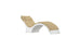 The Signature Chaise Deep Cushion by Ledge Lounger is a beige lounge chair with a white curved frame. It has an angled backrest for reclining and includes a small headrest cushion, shown on a white background. Final Sale item.