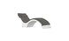 The Signature Chaise Deep Cushion by Ledge Lounger is a modern curved lounge chair with a white base and dark gray cushioning, featuring an arching seat and attached headrest for sleek comfort.
