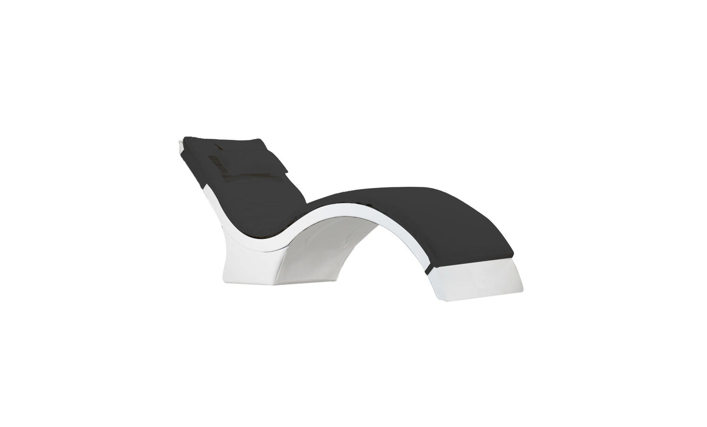 The Signature Chaise Cushion by Ledge Lounger offers a modern look with a sleek white frame, black cushioning, curved design, and attached headrest pillow for ultimate comfort. Part of the Signature Chaises collection, it perfectly blends elegance and relaxation.