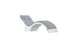 The Signature Chaise Cushion by Ledge Lounger is a modern, curved lounge chair with a gray cushioned seat and backrest, plush headrest pillow, and a sleek white structure for a stylish minimalist design.