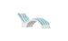 The Ledge Lounger Signature Chaise Cushion is a sleek, modern, white wavy design featuring a blue and white striped cushion with headrest pillow, perfect for outdoor or poolside relaxation.