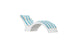 The Ledge Lounger Signature Chaise Cushion is a sleek, modern, white wavy design featuring a blue and white striped cushion with headrest pillow, perfect for outdoor or poolside relaxation.