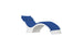 The Ledge Lounger Signature Chaise Cushion is a modern, minimalist lounge chair with a white frame and blue cushion. It features an ergonomic curve and headrest pillow, ideal for indoor or outdoor relaxation in contemporary style.
