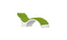 The Ledge Lounger Signature Chaise Cushion features a modern, curved design with a white base and green cushioning, complete with an integrated headrest pillow, set against a white background.