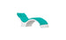 Introducing the Signature Chaise Cushion by Ledge Lounger: a modern, white, curved chaise lounge with a cushioned teal seat and backrest. It blends comfort and style, featuring an optional headrest pillow for ultimate relaxation.