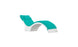 Introducing the Signature Chaise Cushion by Ledge Lounger: a modern, white, curved chaise lounge with a cushioned teal seat and backrest. It blends comfort and style, featuring an optional headrest pillow for ultimate relaxation.