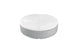 This round, grey ottoman mirrors the Signature Round Sunbed from Ledge Lounger. Ideal for outdoor areas, it features a tufted white cushion with a central button design, offering relaxation on its plain backdrop.