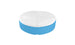 The Signature Round Sunbed by Ledge Lounger is a blue and white, inflatable ottoman with a button-tufted top, ideal for any outdoor space.