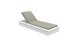 The Echo Chaise by Ledge Lounger features a white base and adjustable backrest with olive green cushions, ideal for elevating any outdoor space. Pictured against a stark white background, it offers both style and comfort.