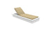 The Echo Chaise by Ledge Lounger is a beige cushioned chaise lounger with an adjustable backrest on a sleek white frame, ideal for enhancing your outdoor space, set against a plain white background.