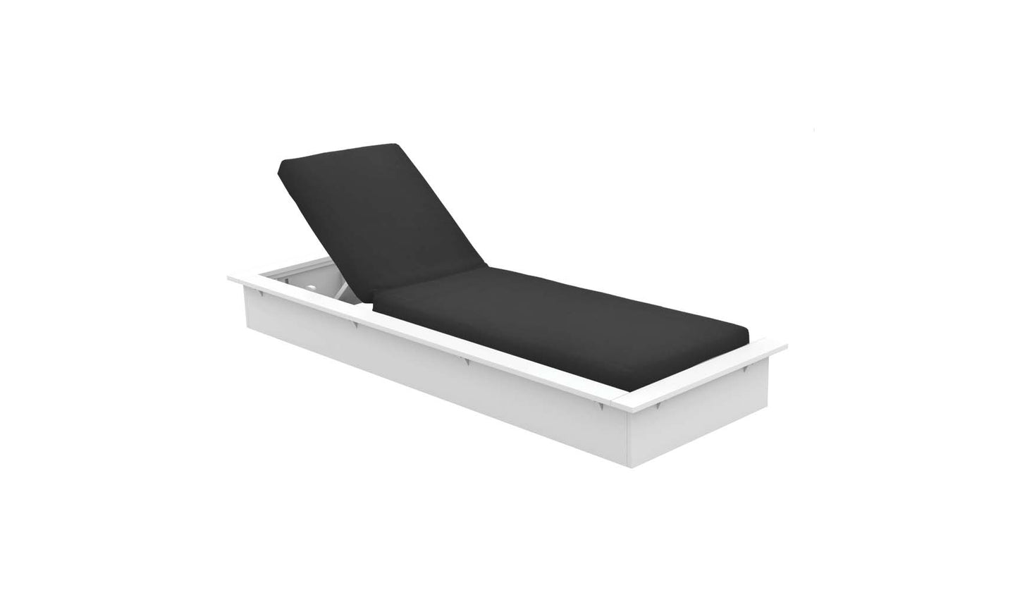 The Echo Chaise by Ledge Lounger features a sleek white frame and adjustable black cushion, showcased against a plain white background. Its minimalist design makes it a perfect addition to any stylish outdoor space.