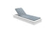 The Echo Chaise by Ledge Lounger is a sun lounger with a white frame, adjustable backrest, and teal cushion, ideal for outdoor spaces.