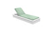 The Echo Chaise by Ledge Lounger, featuring a white frame and light green cushion, elegantly reclines with its adjustable backrest, adding comfort to any outdoor space. It is showcased against a plain white background.