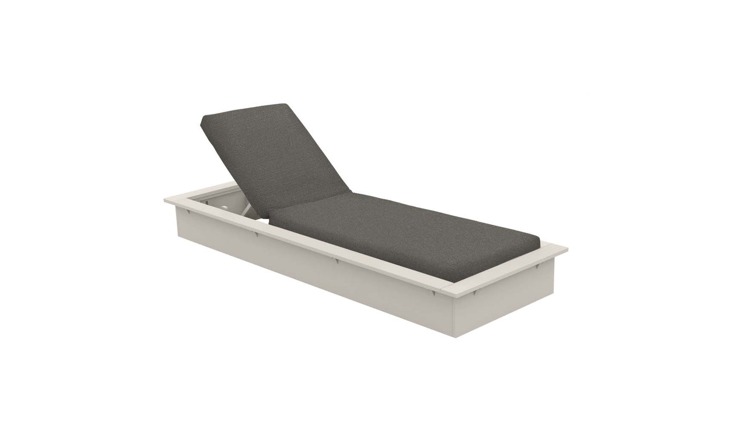 The Echo Chaise by Ledge Lounger is a modern outdoor chaise featuring a cushioned backrest and seat with a sleek, minimalist design. Its light-colored frame pairs beautifully with the dark cushion, enhancing any stylish outdoor space.