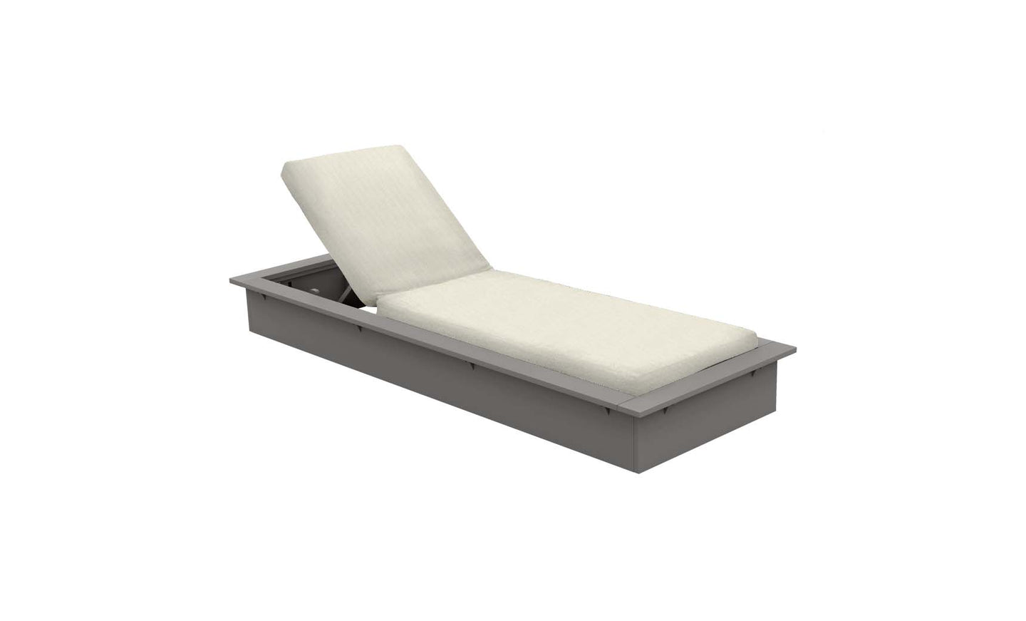 The Echo Chaise by Ledge Lounger features a white cushioned design with an adjustable backrest on a sleek gray base, perfect for elevating any outdoor space with its elegant simplicity.
