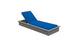 The Echo Chaise by Ledge Lounger is a gray adjustable lounger with a vibrant blue cushion and backrest, designed for comfort. Its modern, sleek design enhances any outdoor space or poolside relaxation area.