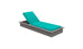 The Echo Chaise from Ledge Lounger, featuring an adjustable backrest and a vibrant turquoise cushion, has a modern, sleek gray design that suits patios or poolside areas. Its beautifully highlighted against a plain white background.