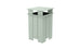 The Ledge Lounger Mainstay Trash Bin is a mint green, square outdoor patio trash can with vertical slats and a flat top. Made from UV stable materials, its open-top design features a covered structure, ideal for public spaces.