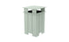 The Ledge Lounger Mainstay Trash Bin is a mint green, square outdoor patio trash can with vertical slats and a flat top. Made from UV stable materials, its open-top design features a covered structure, ideal for public spaces.