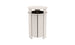 The Mainstay Trash Bin by Ledge Lounger is a sleek, modern metal bin with vertical slats and a round lid. It features a cylindrical shape and an opening beneath the lid for easy disposal. Light gray in color, its designed for outdoor or public spaces. Final sale item.