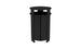 The Mainstay Trash Bin by Ledge Lounger is a black, cylindrical patio trash can featuring a flat lid and vertical panel design. Made from UV stable materials, it has an open top for easy disposal and sits securely on any flat surface.