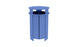 The Mainstay Trash Bin by Ledge Lounger is a blue, cylindrical patio can with vertical slats and a round covered top, made from UV stable materials for lasting outdoor use.