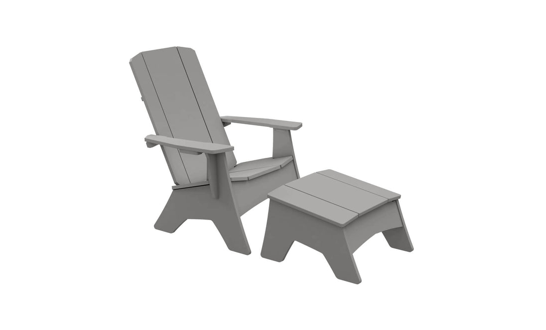 The Ledge Lounger Adirondack chair with Mainstay Adirondack Ottoman is ideal for your patio. Both feature a simple, slatted design made from high-quality materials. The chair offers a high back and wide armrests, while the ottoman complements its style.