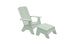 The light green Ledge Lounger Adirondack chair comes with a matching Mainstay Adirondack Ottoman, ideal for any patio. Both pieces feature slatted designs, high backrests, wide armrests, and are crafted from high-quality materials for durable, angled structures.