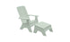 The light green Ledge Lounger Adirondack chair comes with a matching Mainstay Adirondack Ottoman, ideal for any patio. Both pieces feature slatted designs, high backrests, wide armrests, and are crafted from high-quality materials for durable, angled structures.