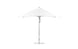 The Ledge Lounger Essential Fiberglass Umbrella - 10 Square Pulley features a sleek, modern design with a metallic pole and round base. Its marine-grade fabric canopy is fully open, offering clean lines and minimalistic elegance for lasting outdoor durability.