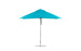 The Essential Fiberglass Umbrella - 10 Square Pulley by Ledge Lounger, in bright turquoise with marine-grade fabrics, a sleek silver pole, and a round durable base, stands open against a plain white background, showcasing its simple modern design.
