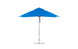 The Ledge Lounger Essential Fiberglass Umbrella - 10 Square Pulley, with a marine-grade fabric canopy in blue and supported by a metal pole, is fully open against a white background.