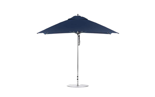 The Essential Fiberglass Umbrella - 10 Square Pulley by Ledge Lounger features marine-grade fabrics with a metal pole and base, ideal for outdoor use. Its symmetrical square shape provides durable shade against sunlight and weather elements.