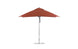 The Essential Fiberglass Umbrella - 10 Square Pulley by Ledge Lounger is shown open and upright against a white background. With its large red canopy, silver metal pole, sturdy base, marine-grade fabrics for durability, and vented top for airflow, its perfect for any patio setting.
