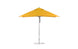 A tall, silver pole supports the Essential Fiberglass Umbrella - 10 Square Pulley by Ledge Lounger, featuring a large yellow canopy crafted from marine-grade fabrics. It stands on a circular base designed for outdoor use.