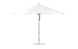 The Ledge Loungers Essential Fiberglass Umbrella features a 13 octagon canopy crafted from marine-grade fabric, paired with a slender silver pole and round base stand. Fully open, its minimalist and sleek design is perfect for patios.