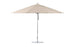The Ledge Lounger Essential Fiberglass Umbrella features a 13 octagonal canopy in beige, supported by a durable aluminum pole with a flat, round base. Crafted from marine-grade fabrics, its elegant design provides ample shade and stands fully open and upright.
