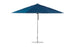 The Essential Fiberglass Umbrella - 13 Octagon Pulley by Ledge Lounger is a blue outdoor patio accessory with an aluminum pole and circular base. Its marine-grade fabric canopy is supported by ribs, offering a classic, elegant shade solution.