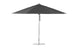 The Essential Fiberglass Umbrella - 13 Octagon Pulley by Ledge Lounger includes a marine-grade dark canopy and a slim aluminum pole. It has a stable, round base and features a wide, circular covering when open.
