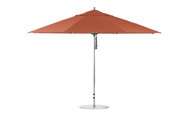 The Ledge Lounger Essential Fiberglass Umbrella features a 13 octagon marine-grade orange canopy with a durable aluminum pole and round base, offering a simple, modern design thats fully extended to provide ample shade in any weather.