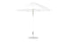 The Ledge Lounger Essential Fiberglass Umbrella - 9 Octagon Pulley features a minimalist design with a white marine-grade fabric canopy. Its slim pole and round metal base provide stability, making it perfect for your outdoor space.
