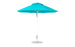 The Ledge Lounger Essential Fiberglass Umbrella - 9 Octagon Pulley features a marine-grade blue patio canopy with a central white pole on a circular base, offering stylish and symmetrical outdoor shade.