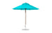 The Essential Fiberglass Umbrella - 9 Octagon Pulley by Ledge Lounger features a turquoise hue, metal pole, and round base. Made with marine-grade fabrics, its classic design includes a vented canopy ideal for shade on sunny days.