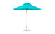 The Essential Fiberglass Umbrella - 9 Octagon Pulley by Ledge Lounger features a turquoise hue, metal pole, and round base. Made with marine-grade fabrics, its classic design includes a vented canopy ideal for shade on sunny days.