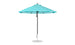 The Ledge Lounger Essential Fiberglass Umbrella - 9 Octagon Pulley features a teal and white striped design with marine-grade fabrics for durability. It stands on a metal pole with an umbrella base, open and shown from the side against a plain white background.