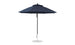 The Ledge Lounger Essential Fiberglass Umbrella features a dark blue octagon canopy, a sleek metal pole, and a round base, all crafted from marine-grade fabrics.