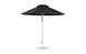 The Essential Fiberglass Umbrella - 9 Octagon Pulley by Ledge Lounger boasts a black outdoor patio design with a round canopy made from marine-grade fabrics, supported by a silver pole and flat circular base, combining durability and style for elegant outdoor settings.