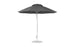 The Ledge Lounger Essential Fiberglass Umbrella features a black 9 octagon canopy with sleek aluminum pole and round sturdy base, crafted using marine-grade fabrics. Perfect for outdoor shade, the umbrella is fully open on a plain white background.