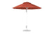 A red 9 octagon Essential Fiberglass Umbrella by Ledge Lounger, featuring marine-grade fabric, a white pole, and a round base, is fully open against a plain white backdrop.